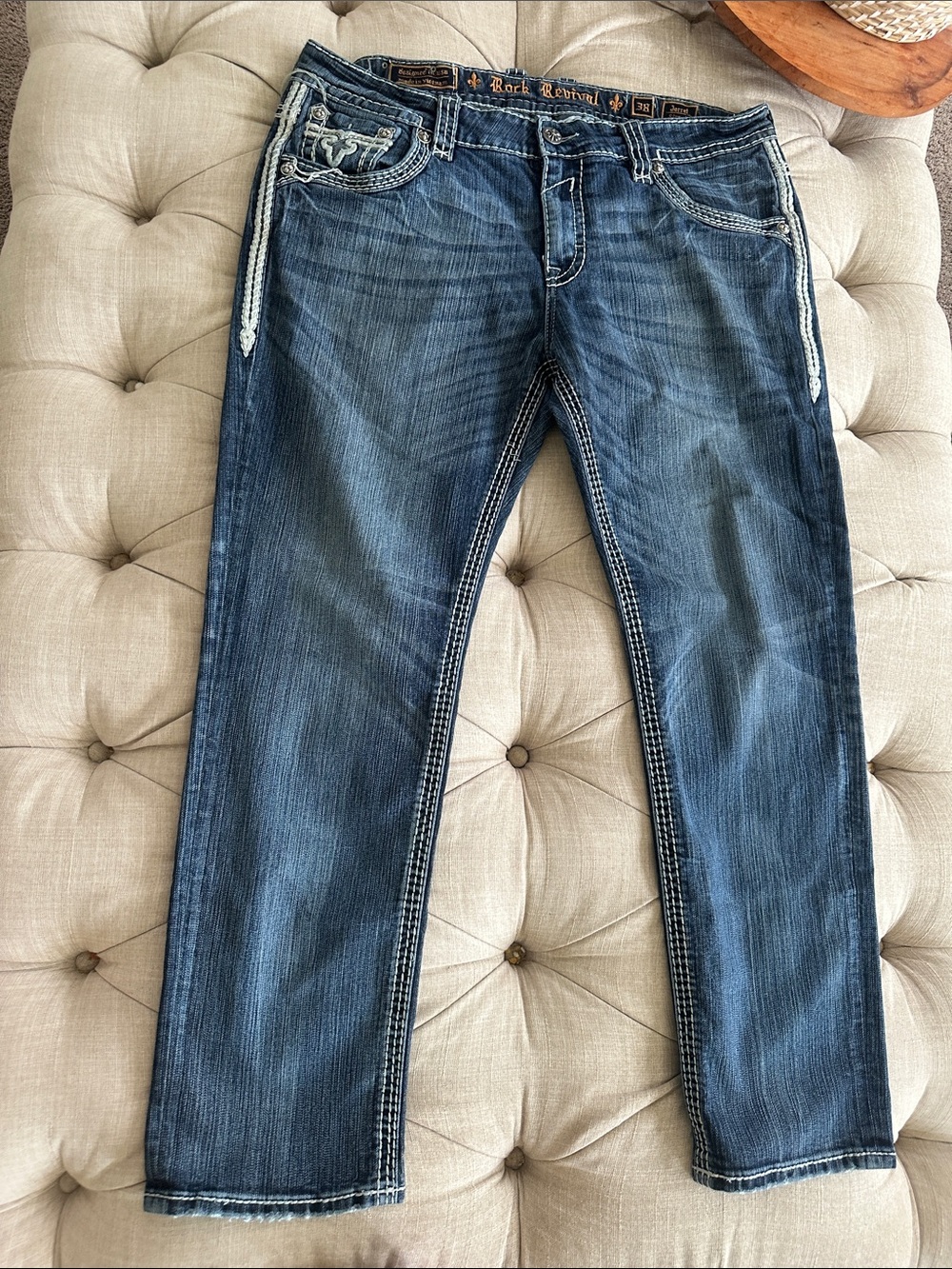 Rock Revival Men's Dark Blue Washed Straight Jeans